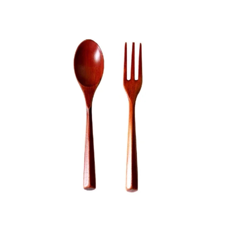 Natural Wooden Spoon Set Portable Eco-friendly Fork Tableware Cutlery Sets Travel Dinnerware Suit Simple Kitchen Tools