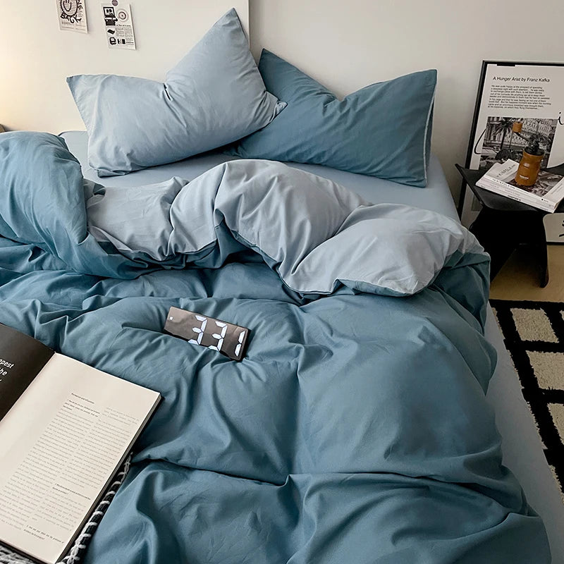 Simple Blue Solid Color Bedding Set Soft Brushed Duvet Covers Pillowcase for Girls Boys Twin Queen King Fashion Comforter Cover