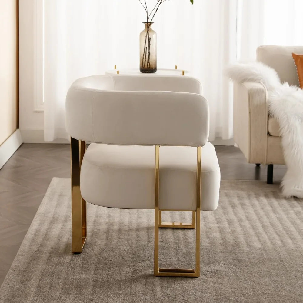 Modern Barrel Accent Chairs Set of 2 Living Room Side Chairs with Golden Metal Legs Soft Velvet Upholstered Reading Armchairs fo