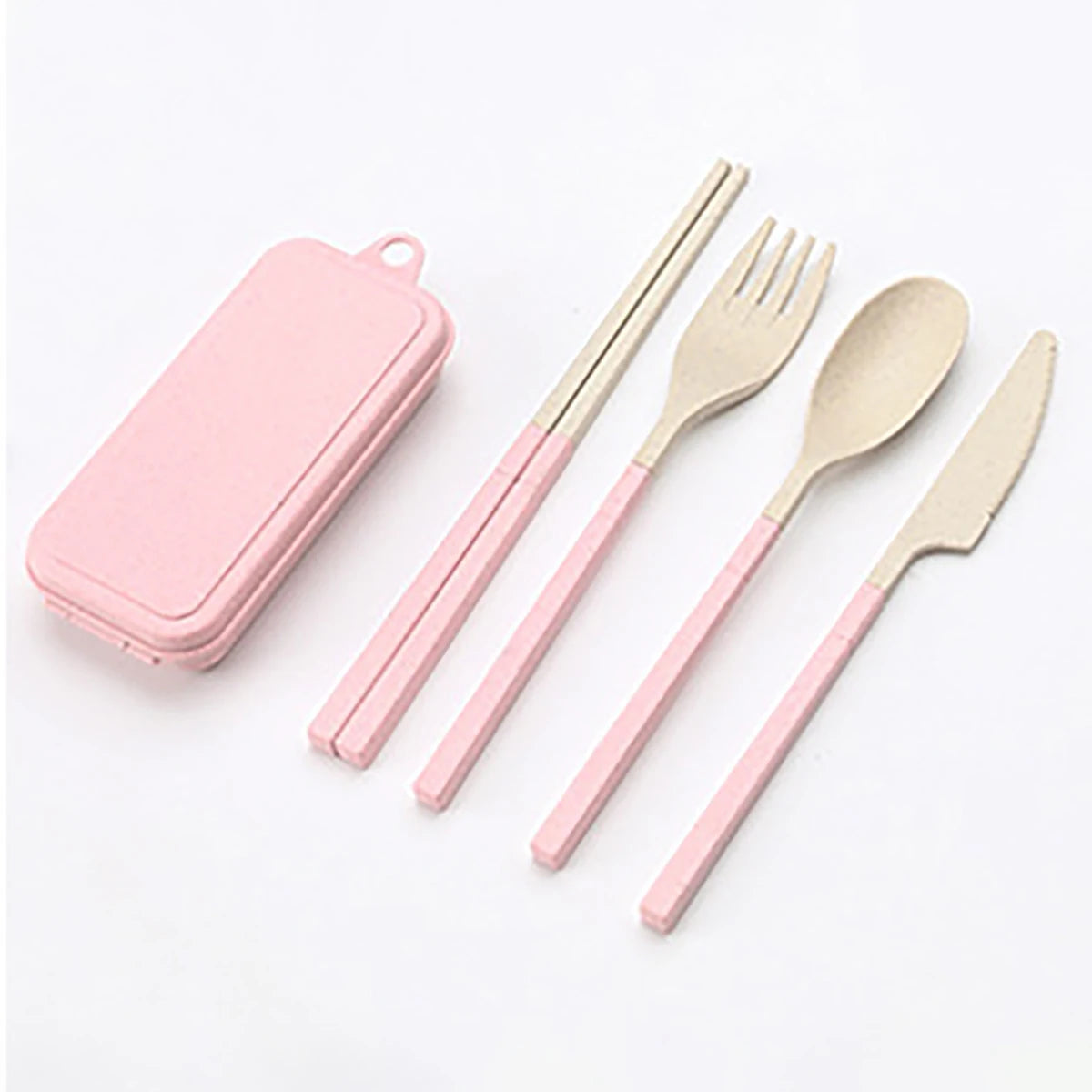 Wheat Straw Portable Tableware Knfe Fork Spoon Chopsticks Dinnerware Set with Storage Box Detachable Travel Cutlery for Student