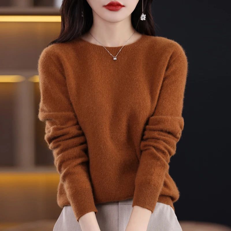 New Cashmere Basic Top Long Sleeve Women O-Neck Knitted Sweater 100% Pure Merino Wool Pullover Clothing Knitwear traf