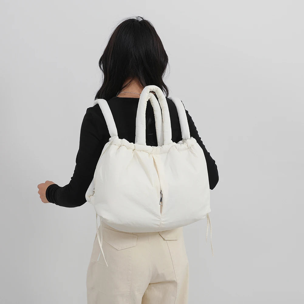 Puffer Tote Bag for Women Adjustable Strap Shoulder Bag Nylon Solid Crossbody Bag Large Puffy Purse for Shopping Travel