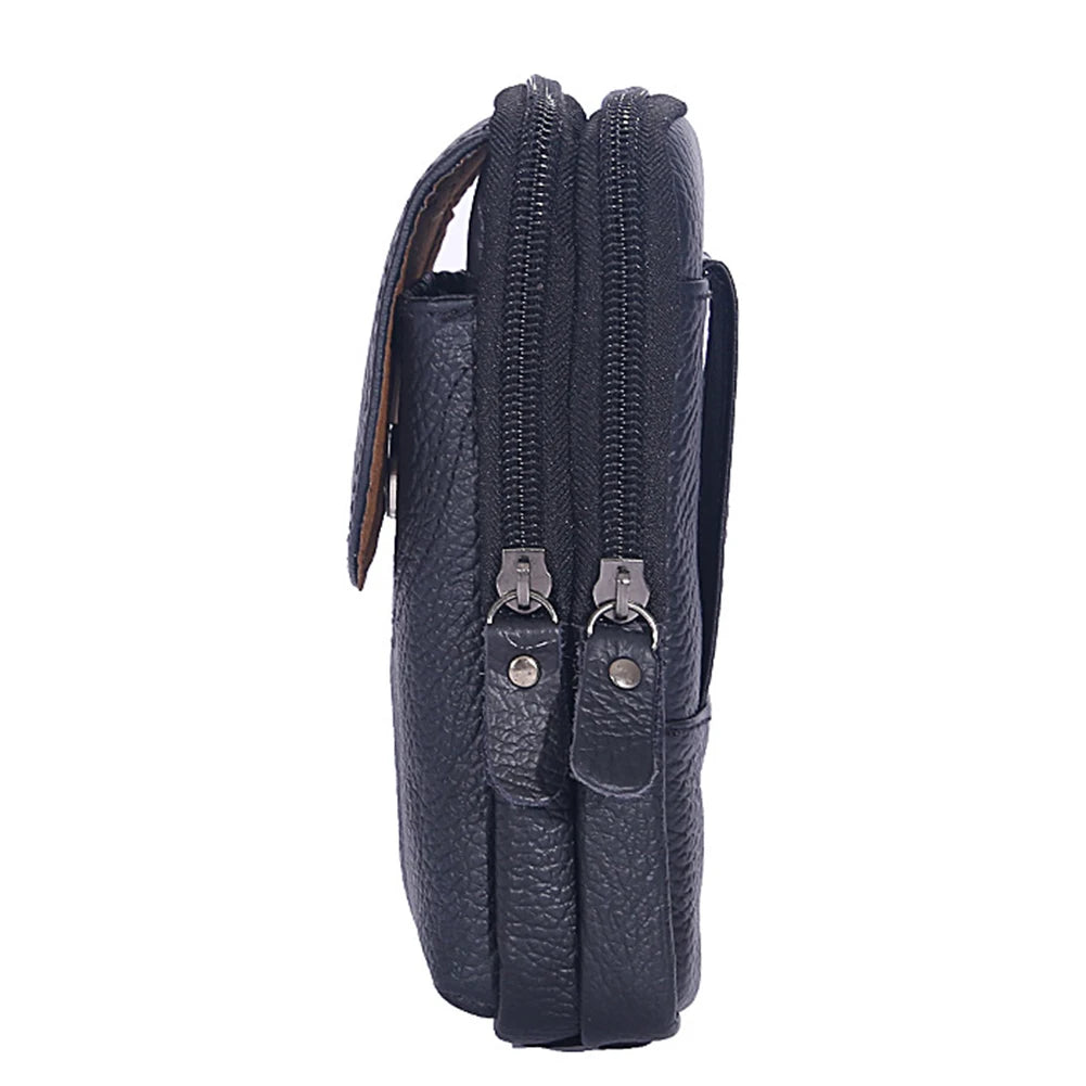 Men Leather Waist Bag Large Capacity Belt Bag Brown Shoulder Bags Crossbody Bags Multi-layer Buckle Mobile Phone Bag Bum Pouch