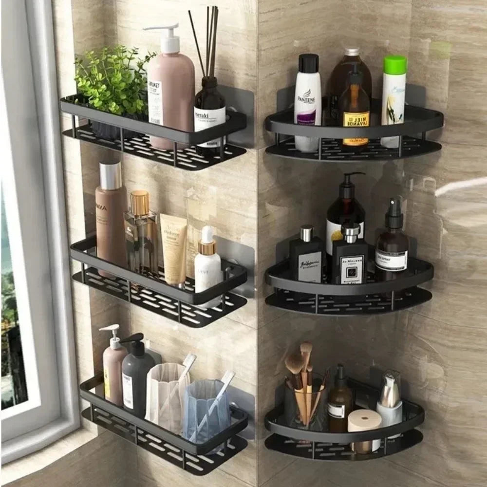 Plastic Bathroom Rack Cosmetics Shampoo Shower Gel Storage Rack Punch-free Black Shelf Bathroom Accessories Triangle Wall Racks