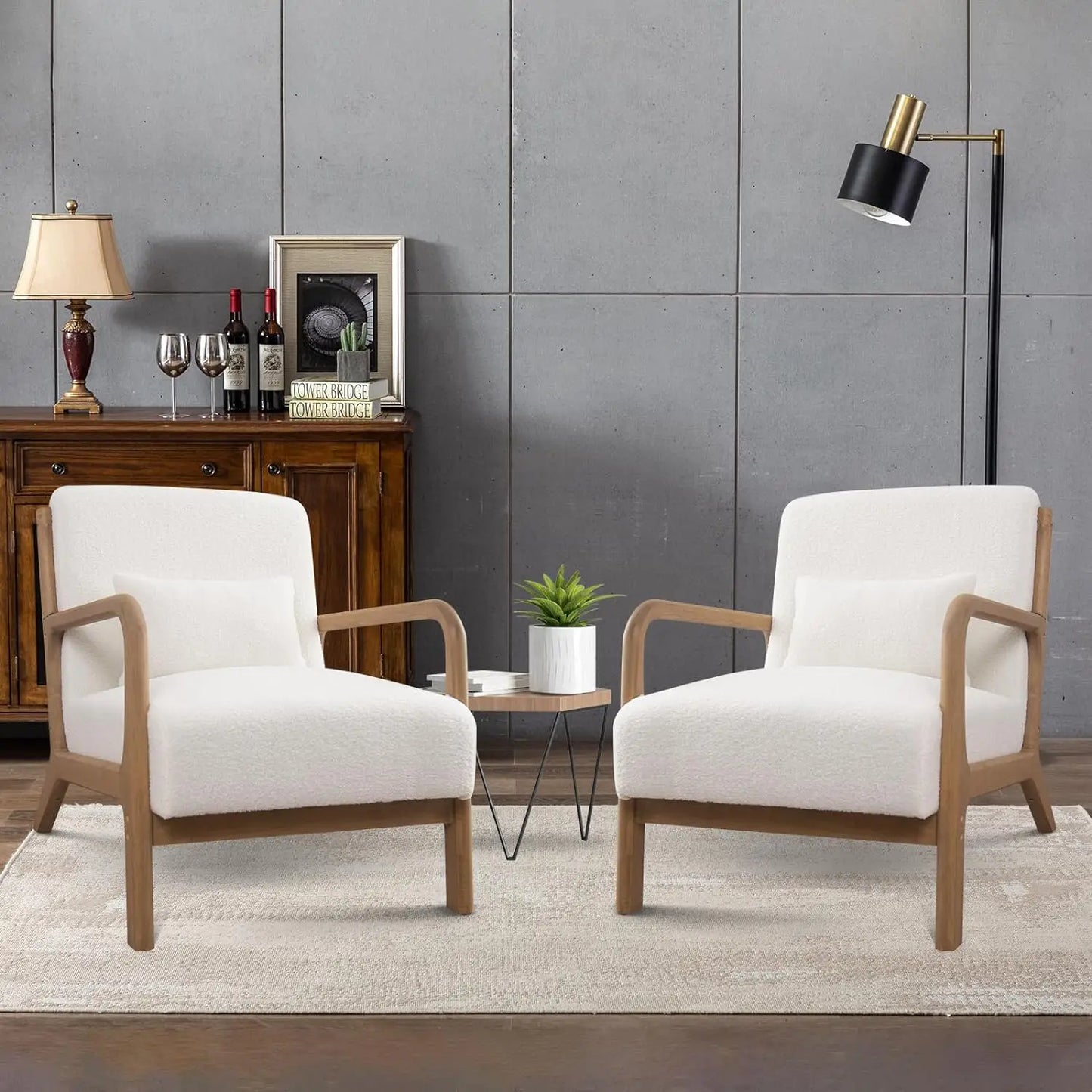 Mid Century Modern Accent Chairs Set of 2, Single Fabric Lounge Reading Armchair with Solid Wood Frame,Easy Assembly Arm Chairs