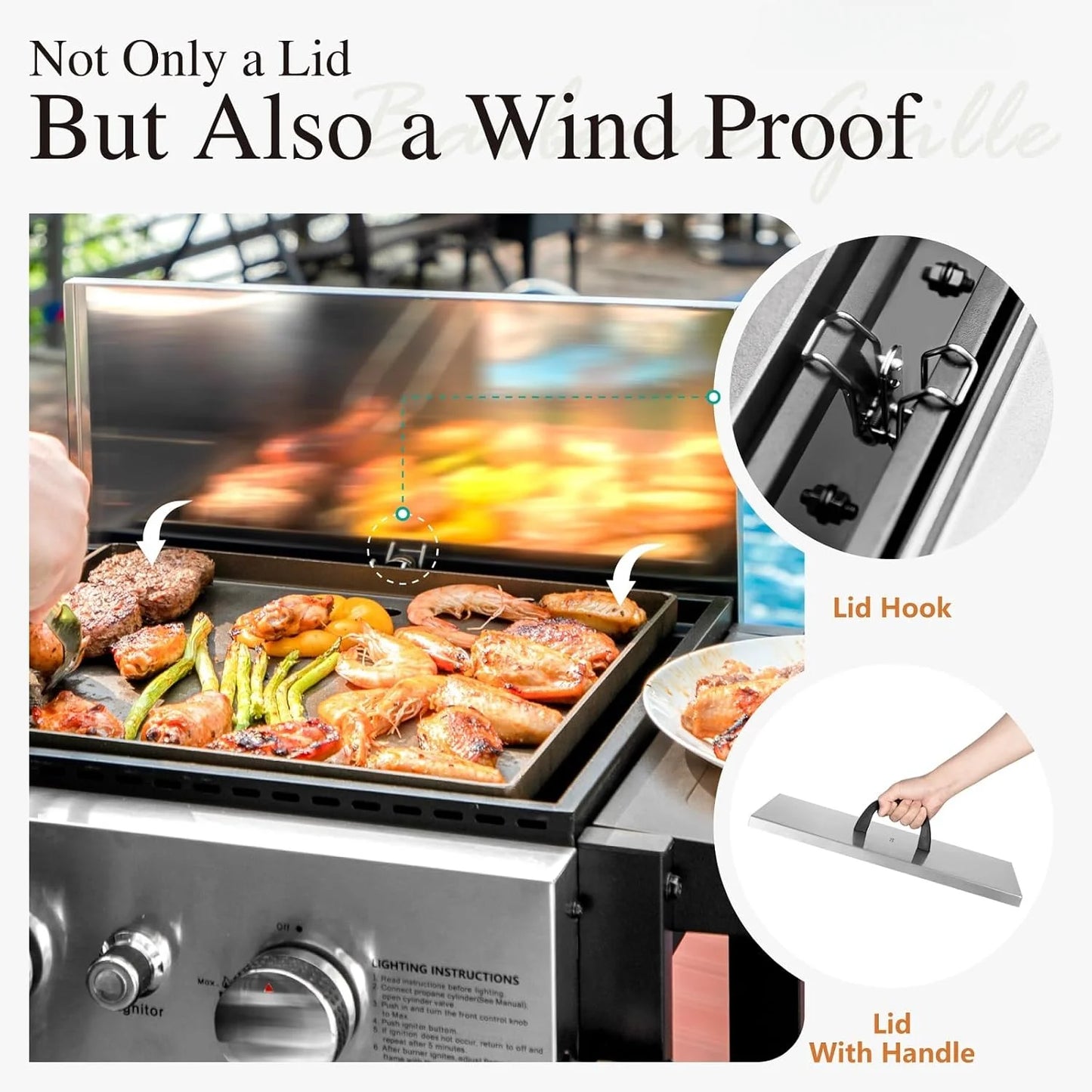 2-Burner Gas BBQ Grill With Flat Top, Small Outdoor Propane Barbecue Grill with Side Shelves