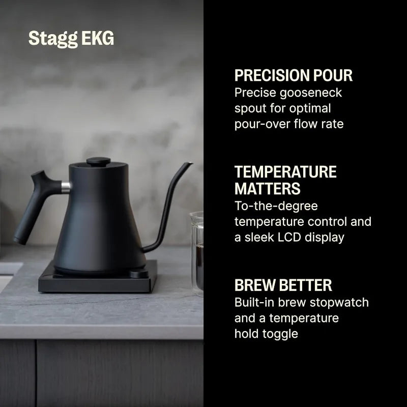 Fellow Stagg EKG Electric Gooseneck Kettle - Pour-Over Coffee and Tea Kettle - Stainless Steel Kettle Water Boiler