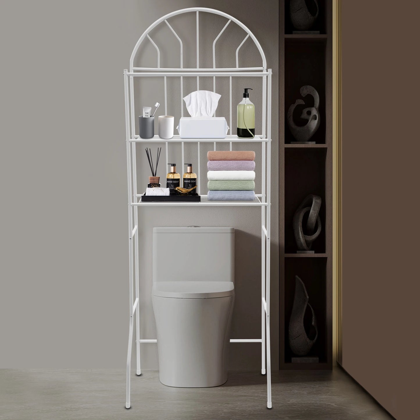 Bymaocar Modern White Three-layer Toilet Storage Rack Floor Standing W/ Non-slip Bottom For Bathrooms Balconies, Entrance Halls