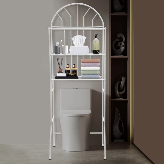 Bymaocar Modern White Three-layer Toilet Storage Rack Floor Standing W/ Non-slip Bottom For Bathrooms Balconies, Entrance Halls