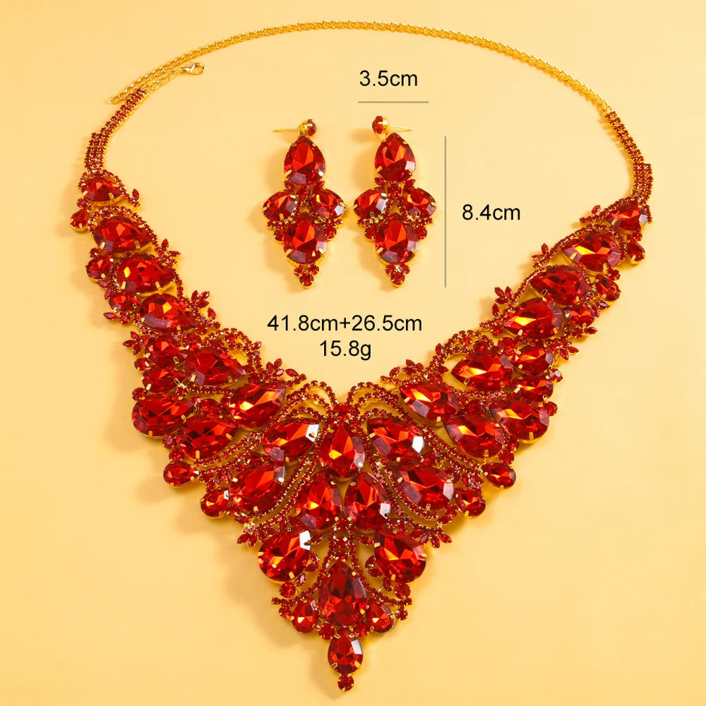 Stonefans Red Crystal Exaggerate Jewelry Set Luxury 2024 for Women Bridal Large Water Drop Necklace Earrings Sets Dubai Wedding