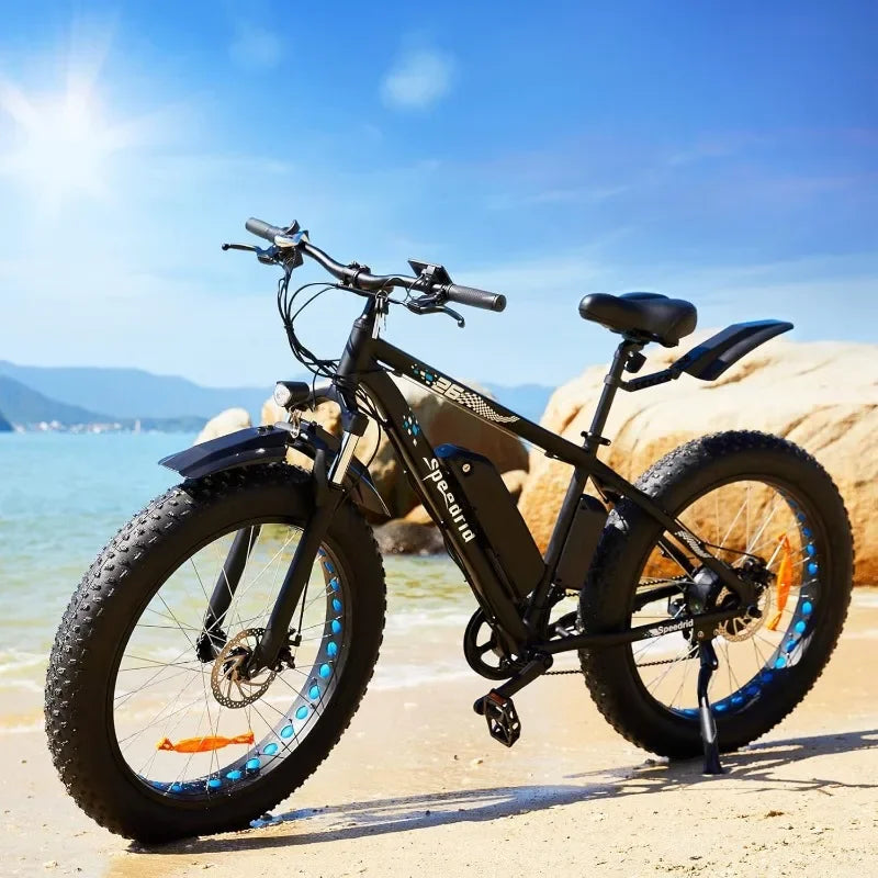 Electric Bike 26" Fat Tire Electric Bike for Adult, 25mph Peak 750W 48V 10.4Ah Removable Lithium-Ion Battery Electric Mountain