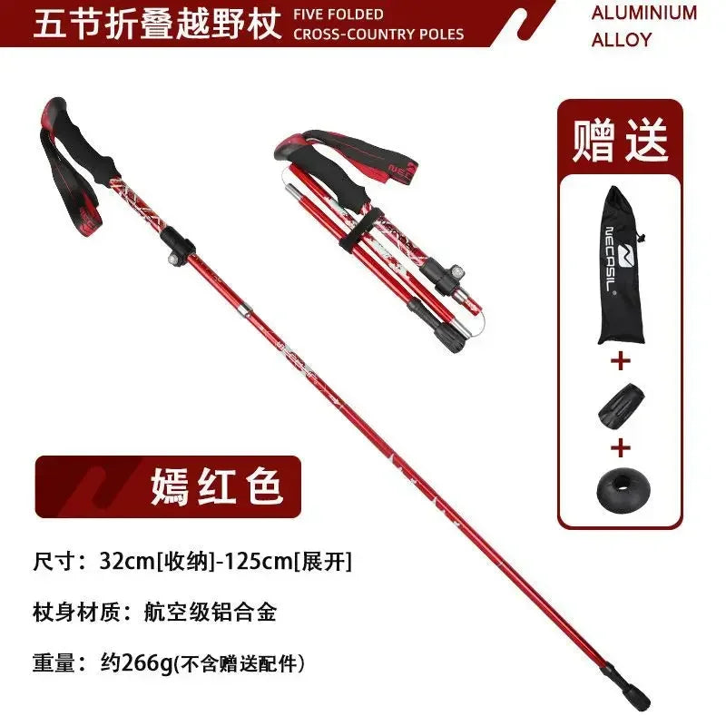 Walking Hiking Stick Ultra-short Trekking Folding Pole Aluminum Alloy Ultralight Portable Camping Equipment For Camping Family