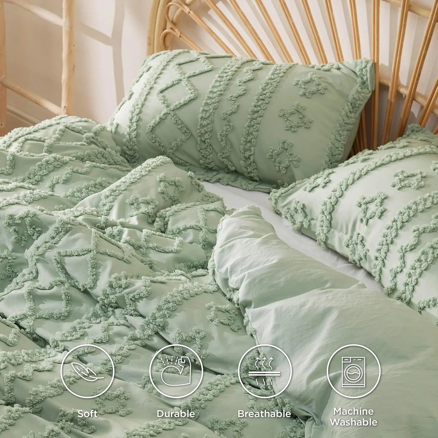 Bedsure Boho Duvet Cover, Tufted/ Checkerboard/ Arch Design Bedding Duvet Cover Set for All Season, Twin, Queen, King