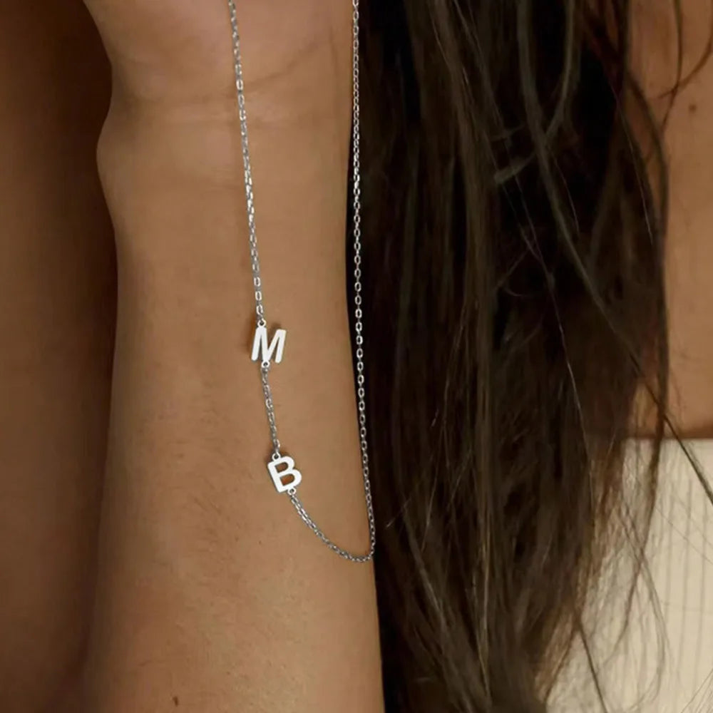 Off-Center Letter Necklace by Minimalist ,Gold Color Stainless Steel Custom Letter Necklace Sideways Initial Necklace for Mom