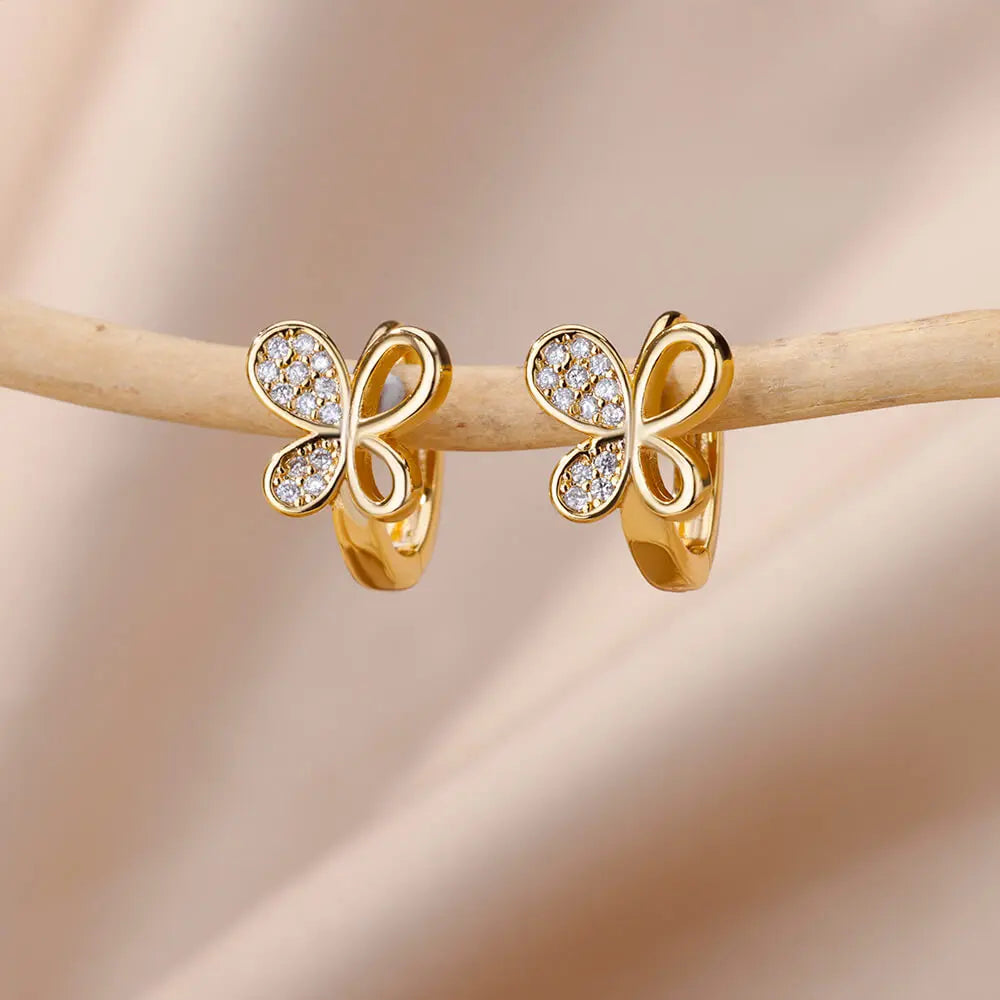 Fashion Rabbit Crystal Hoop Earrings For Women Zircon Leopard Head Owl Elephant Butterfly Earring Animal Jewelry Wedding Gift
