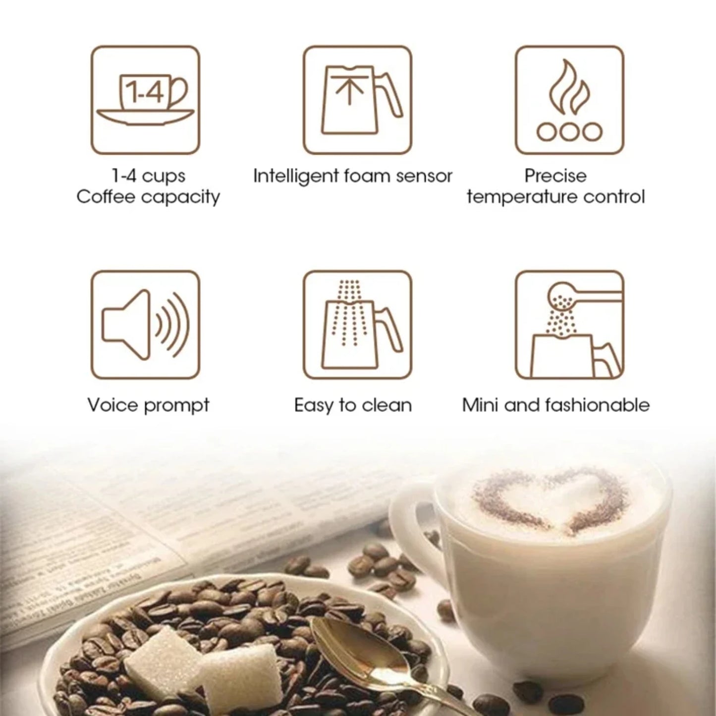 Italian Espresso Coffee Maker Mocha Coffee Tea Hot Milk Machine Cappuccino Foamer