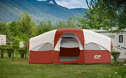 Tent 8 Person Camping Tents, Weather Resistant Family Tent, 5 Large Mesh Windows, Double Layer, Divided Curtain for S