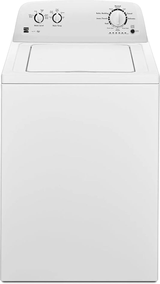 Top-Load Washer with Dual Action Agitator, Stainless Steel Top Loader Laundry Washing Machine, 3.5 cu. ft. Capacity White
