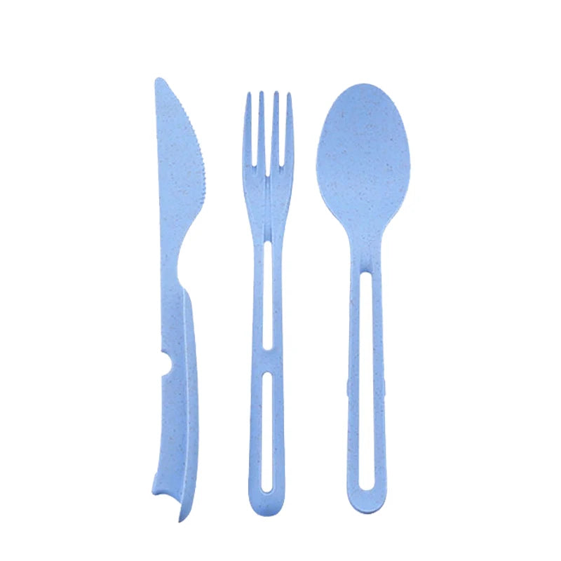Wheat Straw Tableware Set Eco Friendly 3In1 Cutlery Picnic Tableware Office School Portable Small Dinnerware Camping Cutlery Set