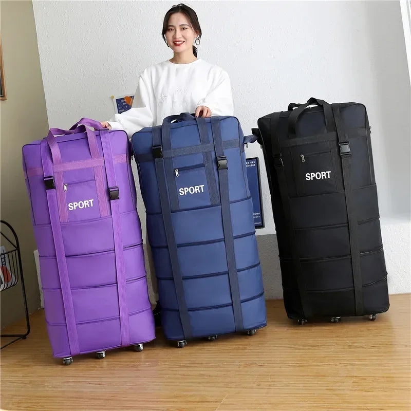 Plus Airline Checked Bag Oxford Large Capacity Travel Universal Wheel Foldable Luggage Moving Storage Bag Rolling Packing Cubes