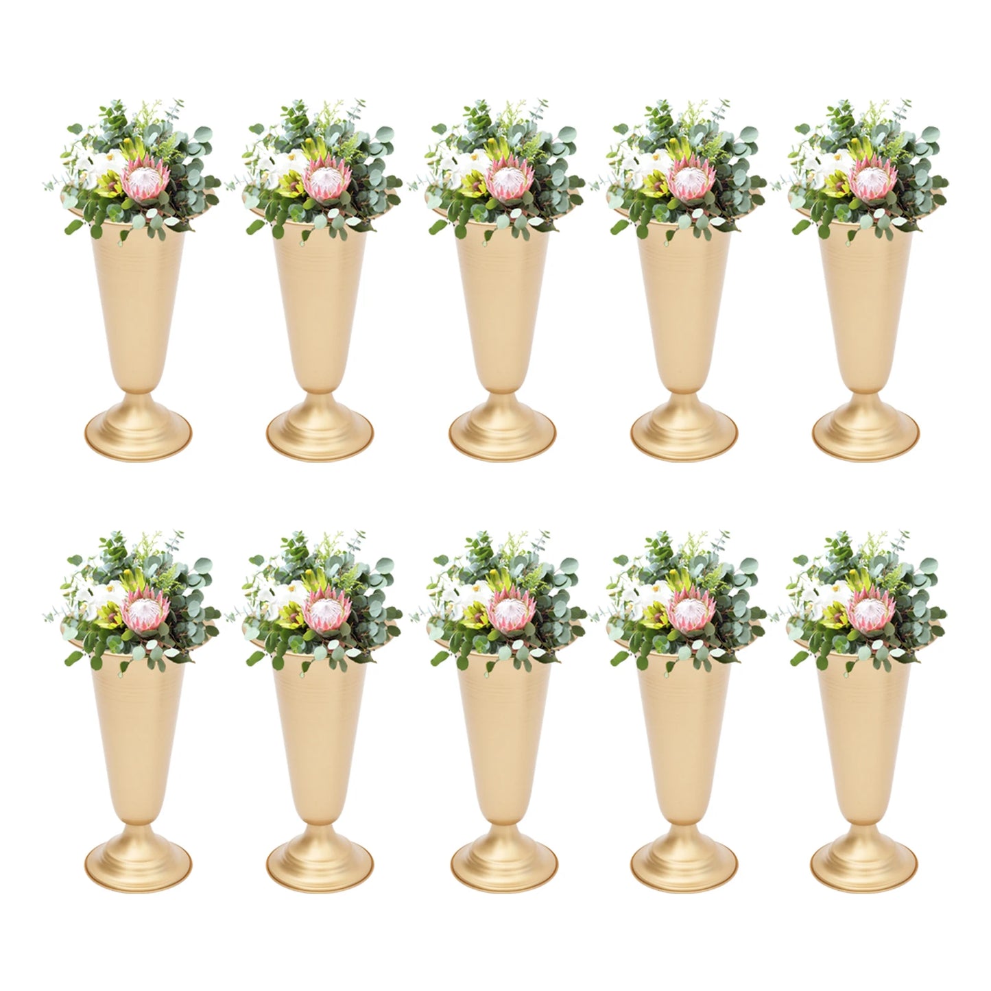 10 Pcs 9.8"  Metal Trumpet Vase Elegant Wedding Centerpieces Vase for Wedding Party Artificial Flower Arrangements Decoration
