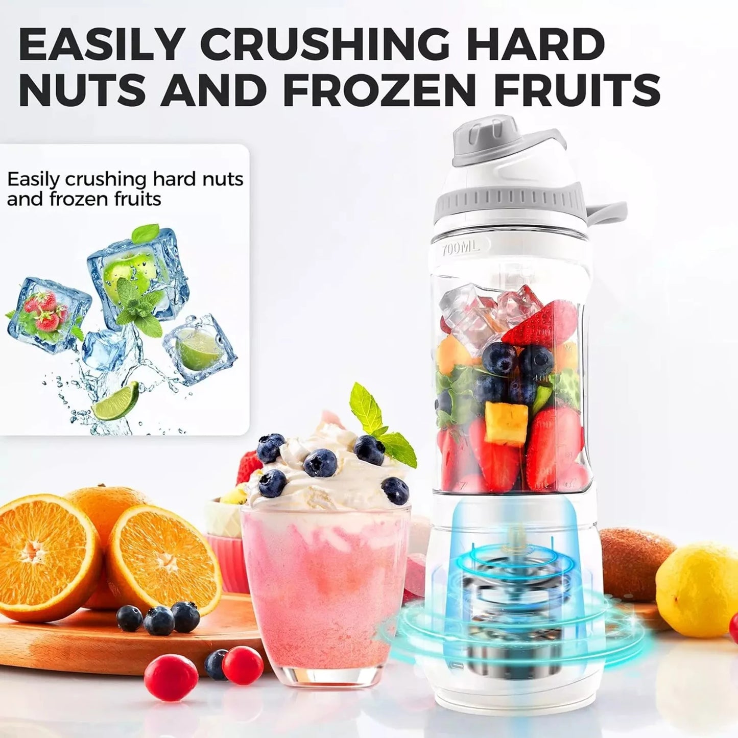 24oz Portable Blender Juicer Cup USB Rechargeable Smoothies Mixer Fruit Machine