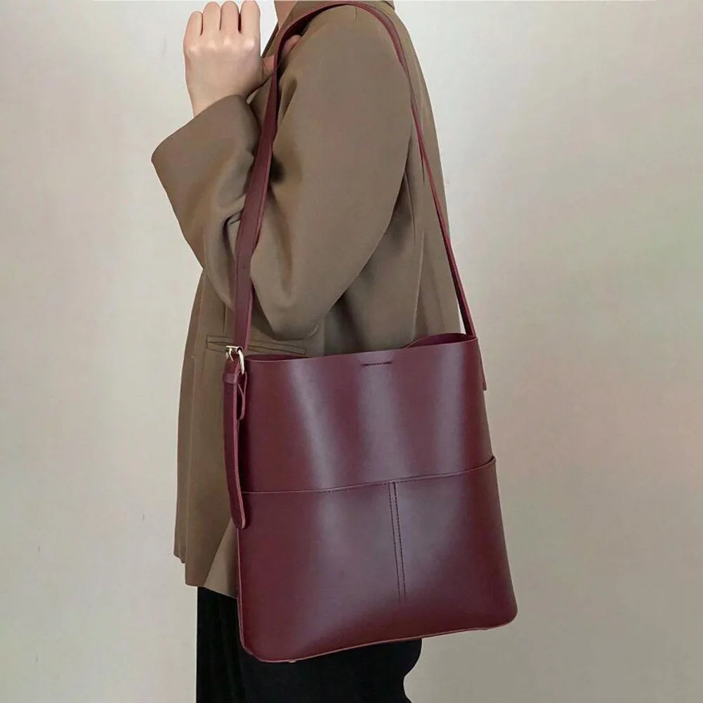Women's Casual Soft Skin Tote Large-capacity Bucket Bag Advanced Sense Niche Ladies Versatile Commuter Designer Shoulder Bag
