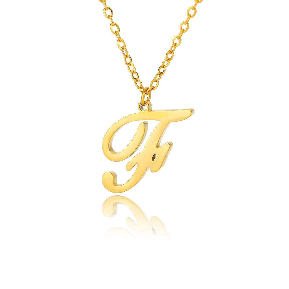 Gold Color Alphabet Letter Pendants Necklace For Women Stainless Steel Initial Letter Jewelry Initial Chain Choker Collares Femm