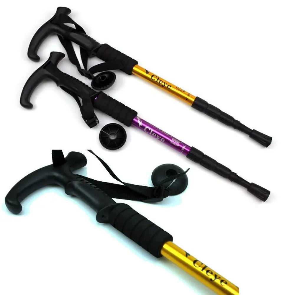 4 Section Trekking Poles Folding Non-slip Walking Stick Aluminium Alloy Ergonomic Handle Design Foldable Crutches Hiking