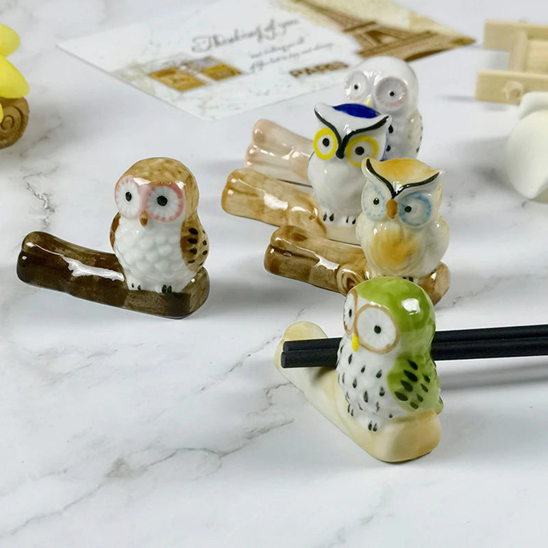 Cute Owl Ceramic Rack Chopsticks Stand Rest Knife Fork Holder Chinese Style Cutlery Chopstick Rest Kitchen Tools For Home Use