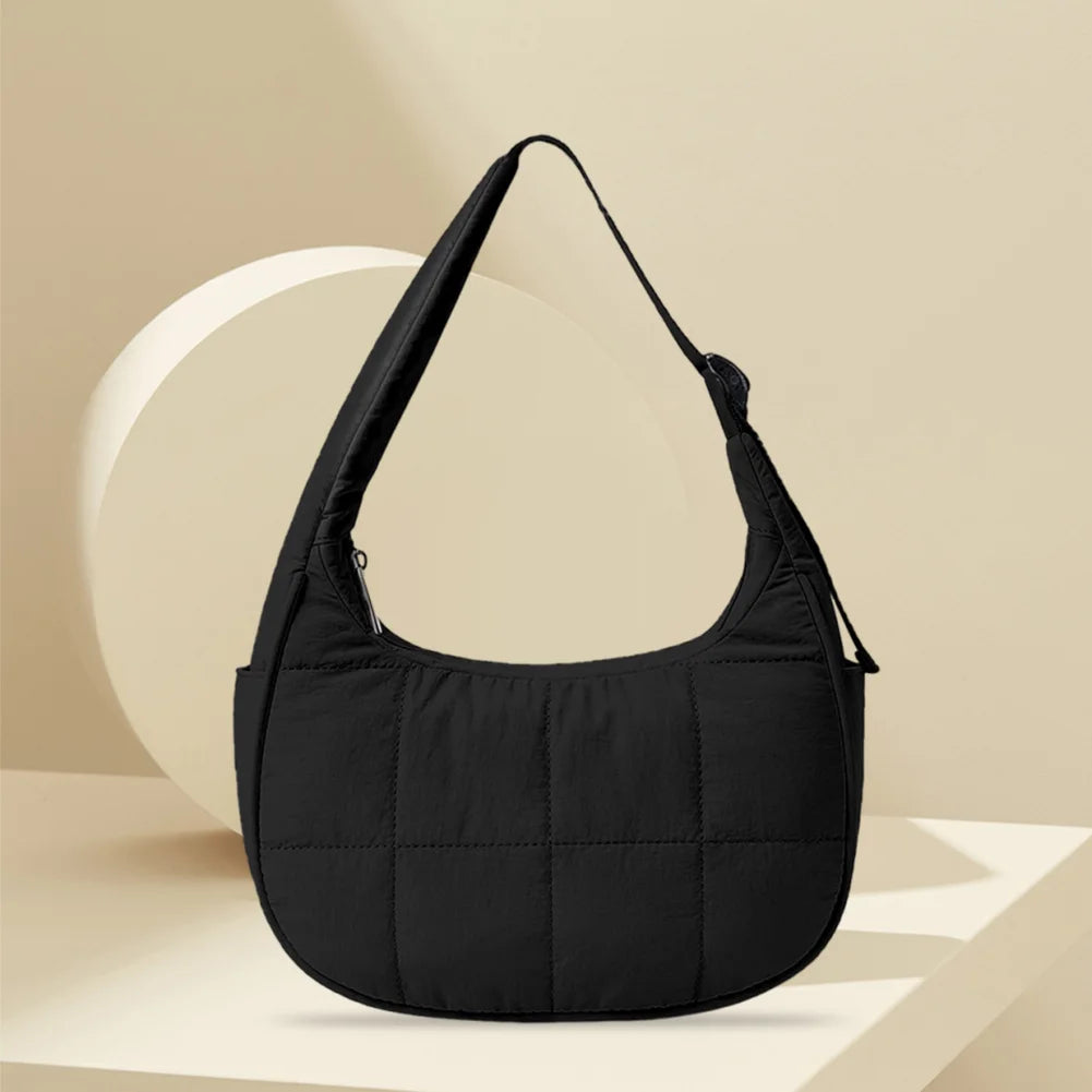 Puffer Crescent Bag for Women Adjustable Strap Shoulder Bag Nylon with Zipper Shoulder Purse Hobo Bag for Work Travel