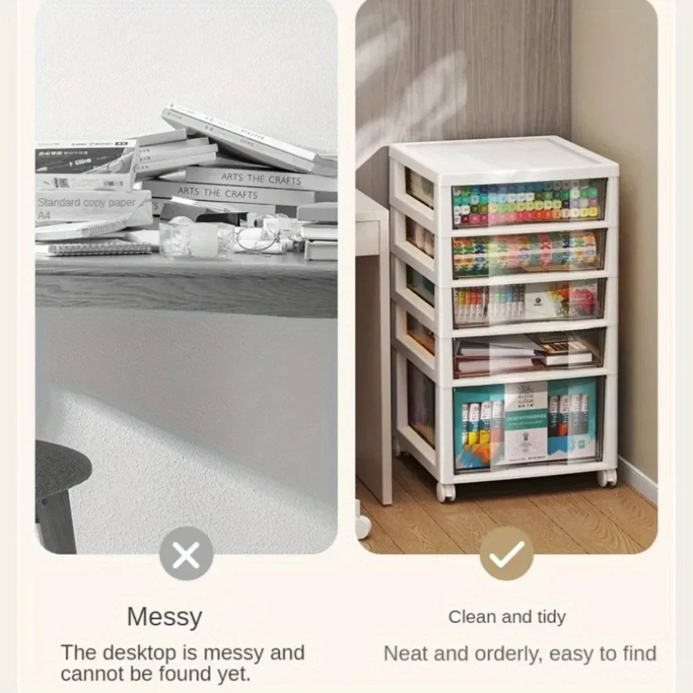 Plastic Storage Cabinet with Wheels Movable Big Capacity A Living Room Convenient Lockers Vertical Multilayer Transparent Shelf