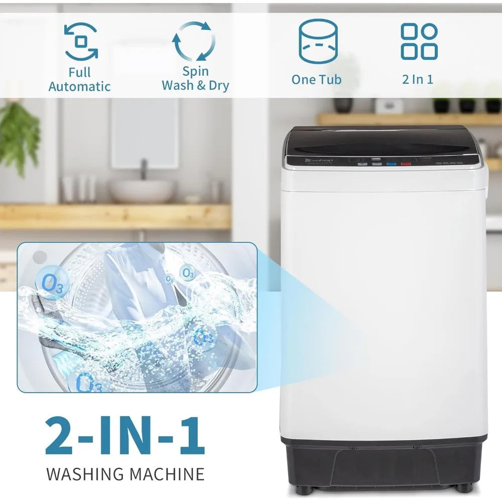 17.6lbs Full Automatic Washing Machine, 2 in 1 Portable Laundry Washer with Drain Pump, Compact Washer and Dryer Combo, House