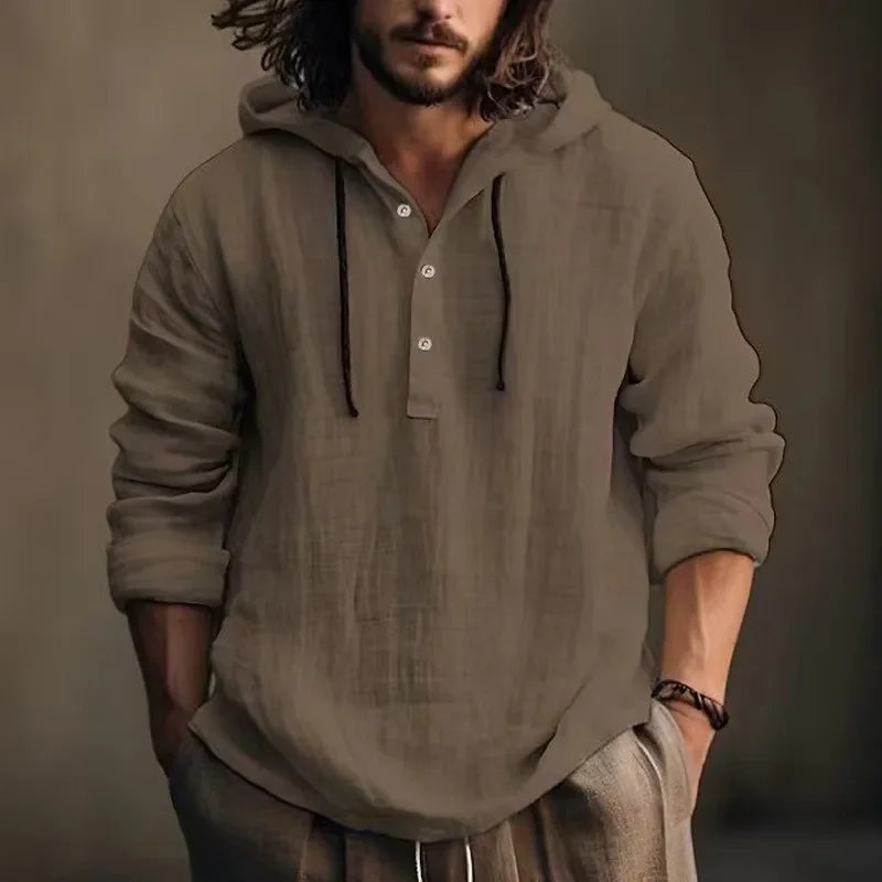 2023 New Cotton Linen Shirt Hooded Sweatshirt Long Sleeve Hooded Casual Daily Clothing Spring Summer Fashion