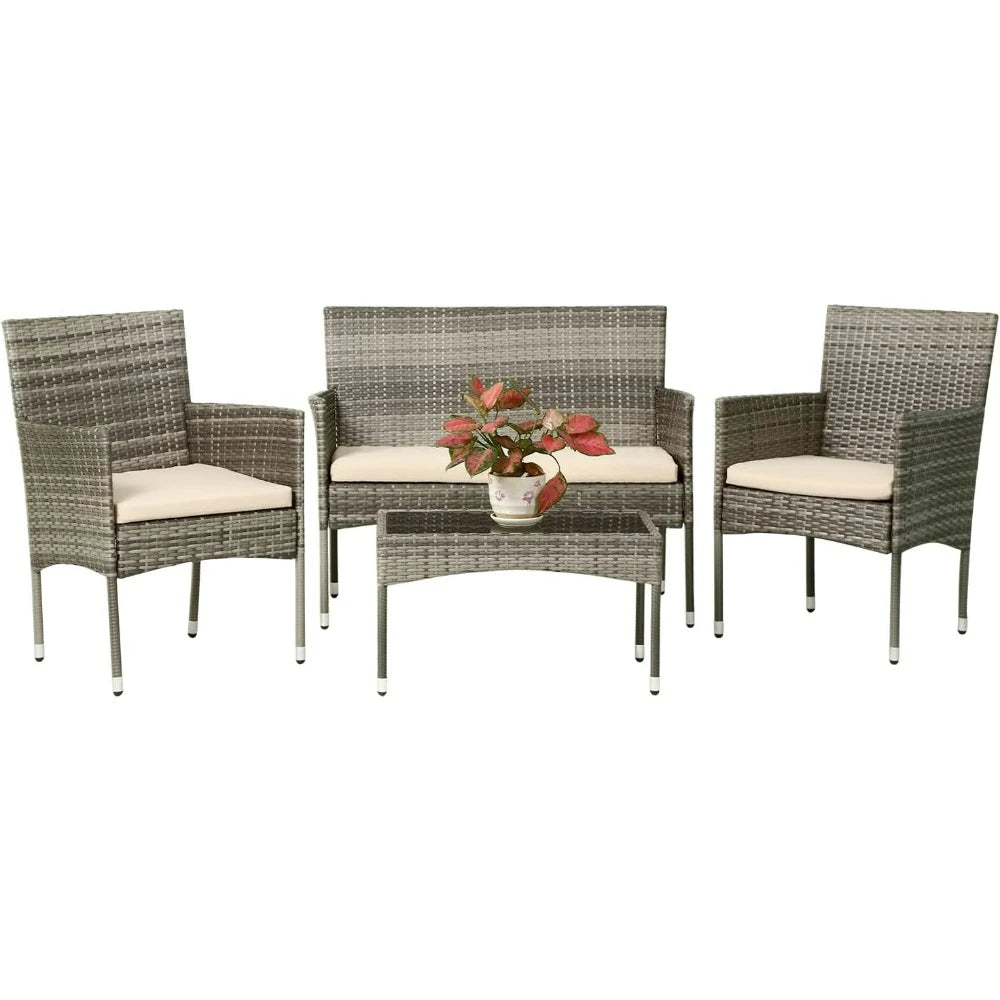 Patio Furniture Set Outdoor Furniture Sets Gray Wicker/Khaki Cushions Living Room Chairs Outdoor Garden Lounge Rattan Dining