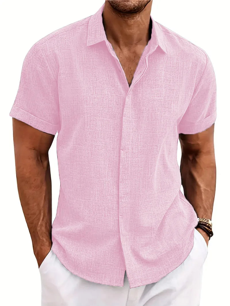 Summer Casual Men's Short-sleeved shirt fashion European style daily street outdoor beach lapel cardigan cool Solid color Tops