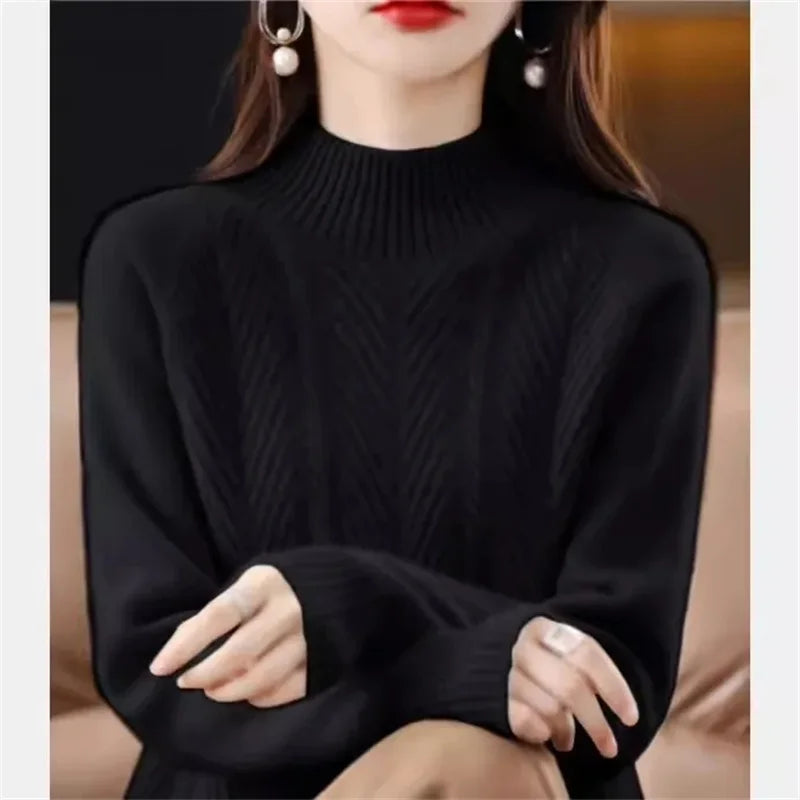 2023 New Cashmere Sweater Women Half Turtleneck Pullover Knitted Sweaters Warm Knitwear Female Jumper Winter Casual Top