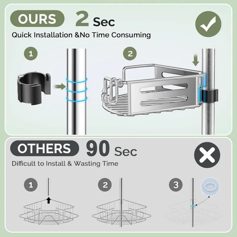 2025 Corner Shower Caddy Tension Pole 4 Tire Shower Rack for Bathroom  Shampoo-47 to 121 ft with Razor Hooks Clip Buckle-Sliver