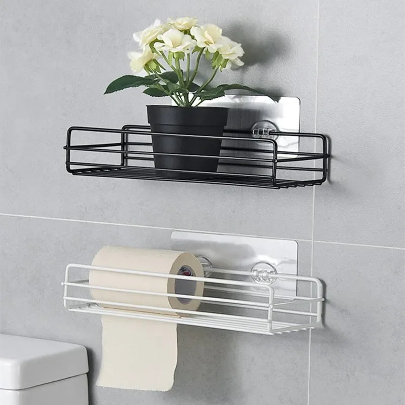 Bathroom Storage Rack Kitchen Organizer Shelf Black Shelves Corner Frame Iron Shower Punch Free Mounted Caddy Rack