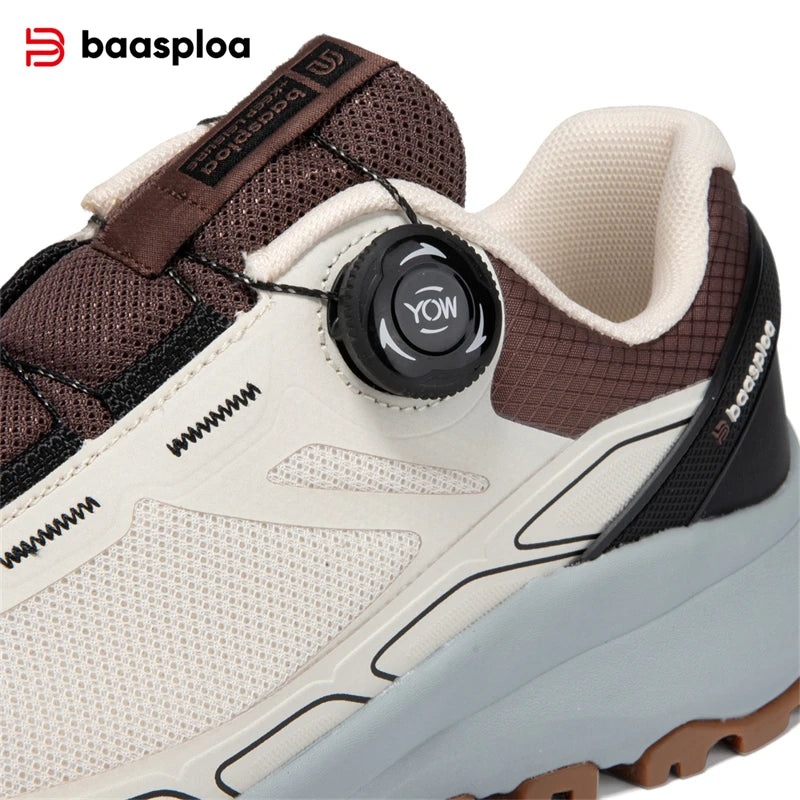 Baasploa New Men Outdoor Sneakers Mesh Breathable Rotating Button Hiking Shoes Male Comfort Rubber Sole Non-Slip Walking Shoes