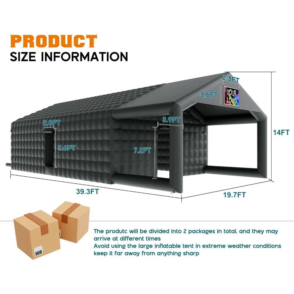 39x20x14 FT Large Black Inflatable Night Club Tent for Adults with Extra Pavilion Rest Area, Inflatable Nightclub