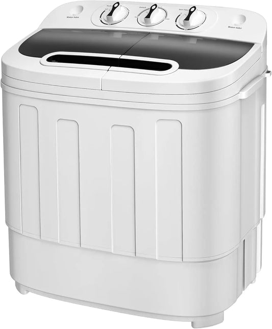 Compact Mini Twin Tub Washing Machine 13lbs Capacity Portable Washer Wash and Spin Cycle Combo,Built-in Gravity Drain