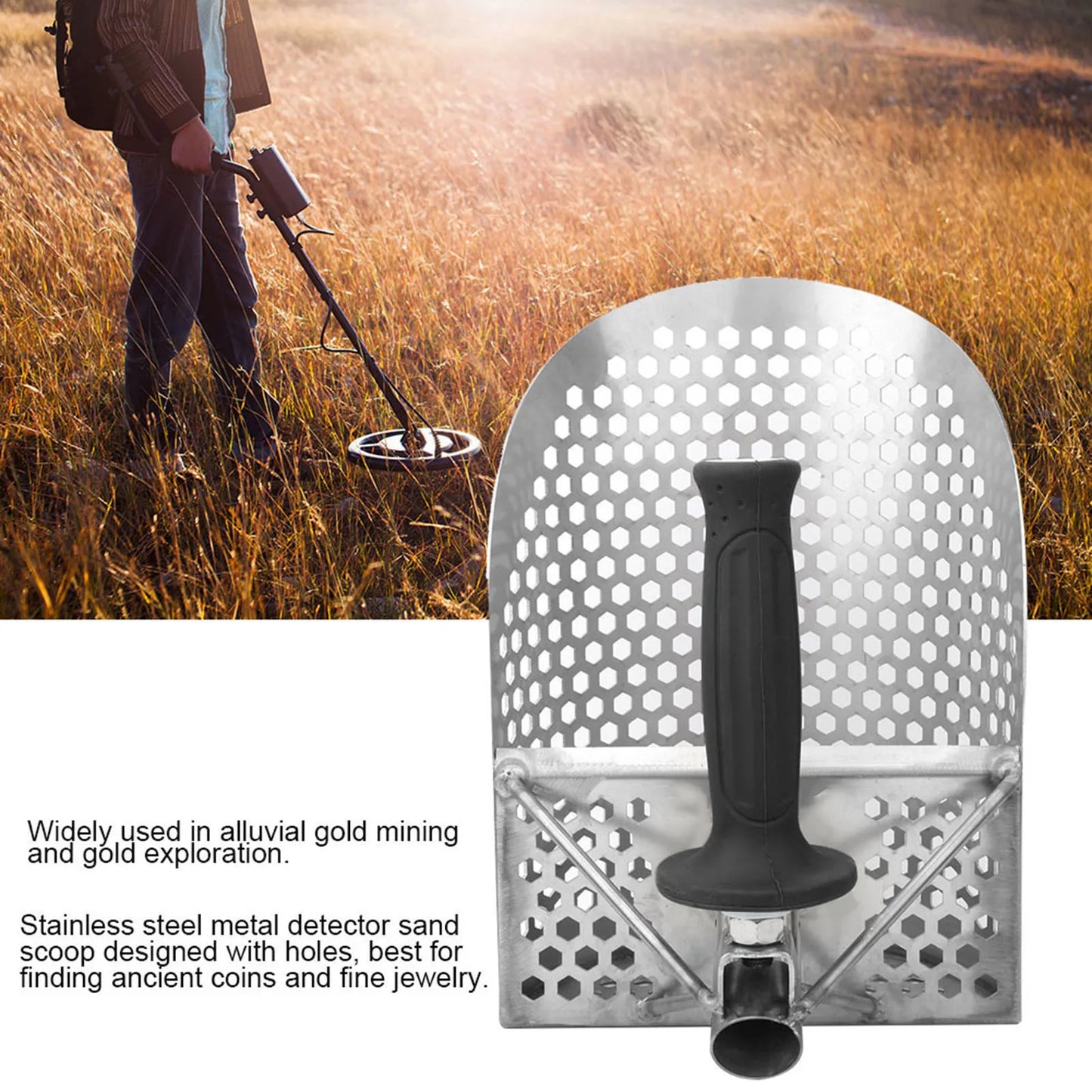 Metal Detector Tool Metal Hunting Tool Sand Scoop Sand Scoop Shovel Metal Detecting Gold Silver Hunting Tool with Hexagonal Hole