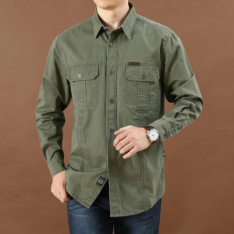 2023 Spring Autumn Denim Men Shirts Long Sleeve 100% Cotton  Outdoor Sports Army Military Casual Shirts Hiking Camping Clothing