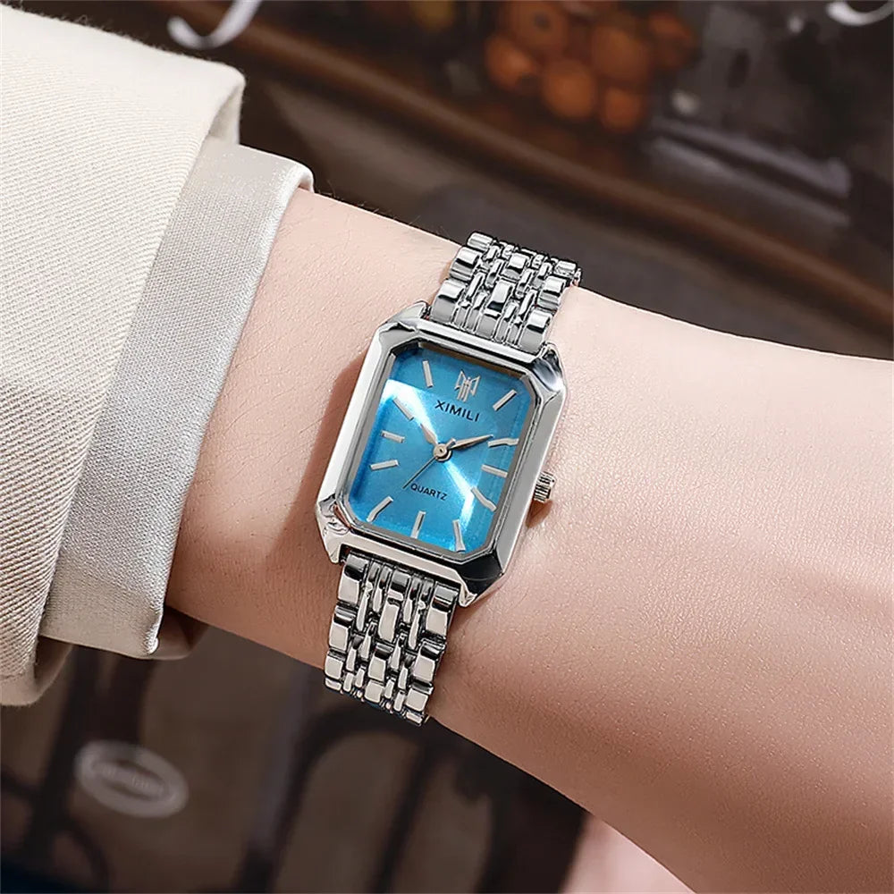 Luxury Ladies Bracelet Quartz Wristwatch Simple Scale Square Quality Gold Plated Women Watches Business Alloy Folding Clock