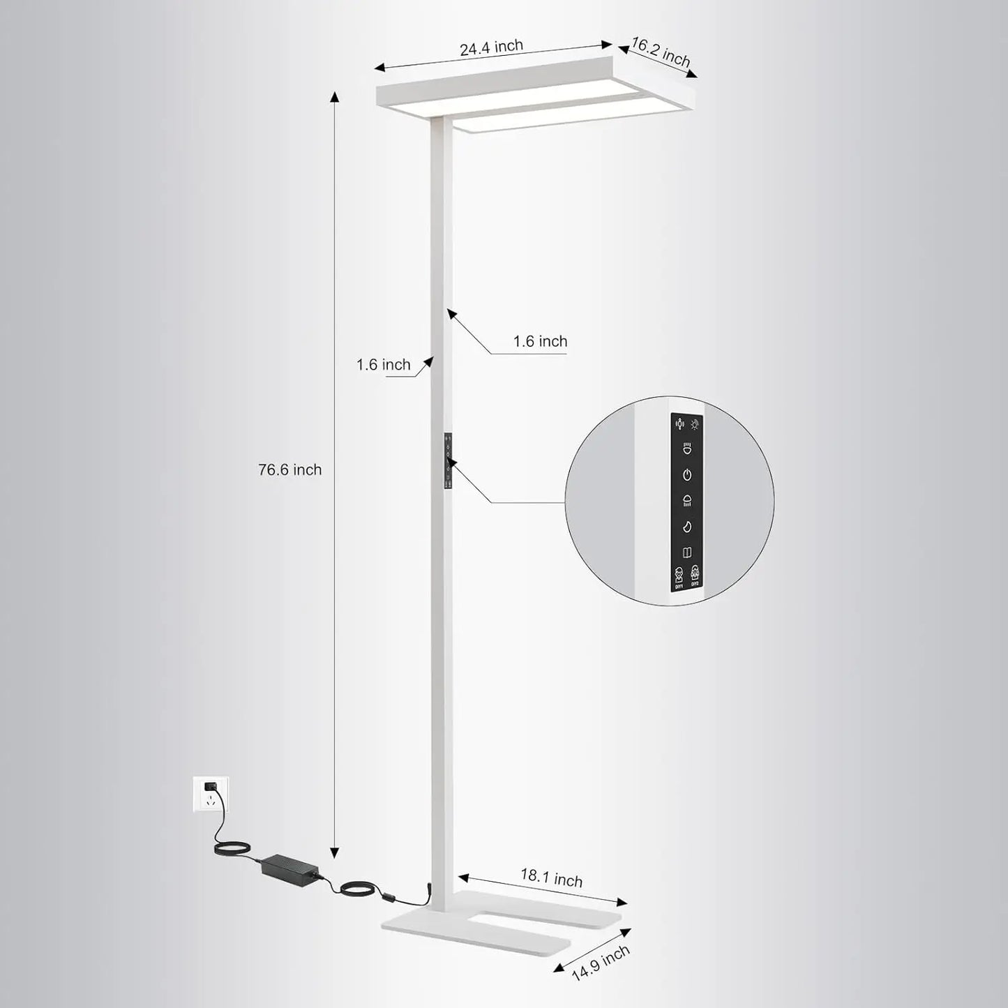 120W Led Floor Lamp 4000K For Office, 76.6'' 12600Lm Dimmable Natural Daylight Eye-Caring Free Standing Lamp With Daylight