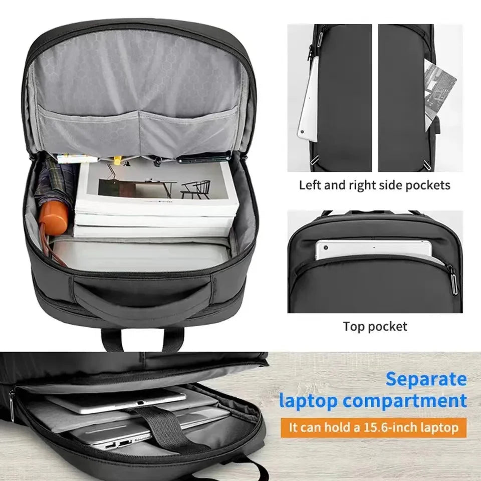 High Quality USB Charging Business Backpack PU Covered School Bags For Travel Notebook Backpacks Waterproof 16.5 Inch Laptop Bag