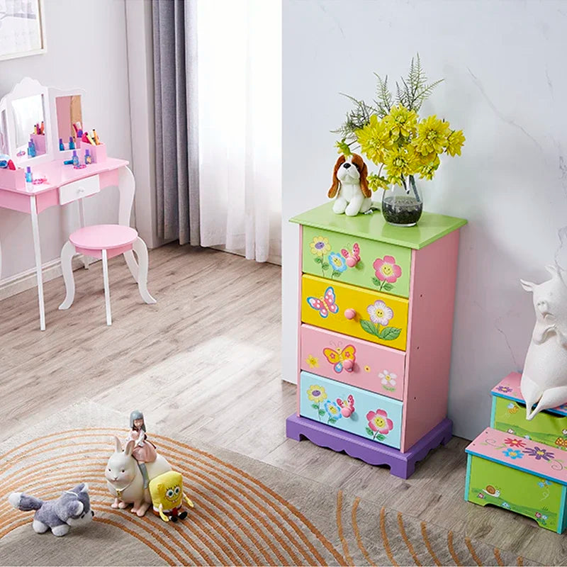Living room kids room organizer storage chest of drawers wooden cabinet for kids