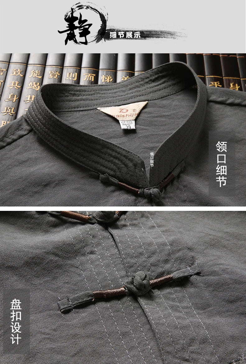 Chinese Traditional Clothing Set Man Fall Linen Buckle Kung Fu Shirt Oriental Retro Top Pants Tai Chi Breathable Uniforms Hanfu