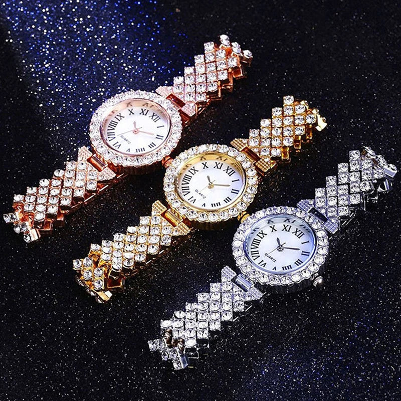 H11 Fashion Roman Pattern Diamond Ladies Watch for women Quartz Women's Watch Girls Lady Clock Bracelet Chains